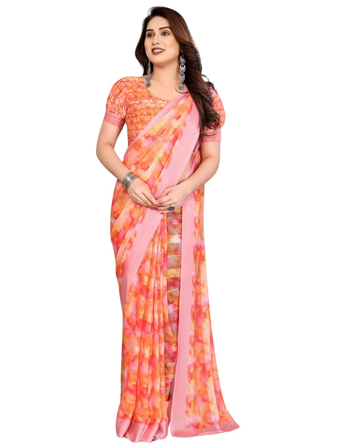 women printed casual wear saree with blouse