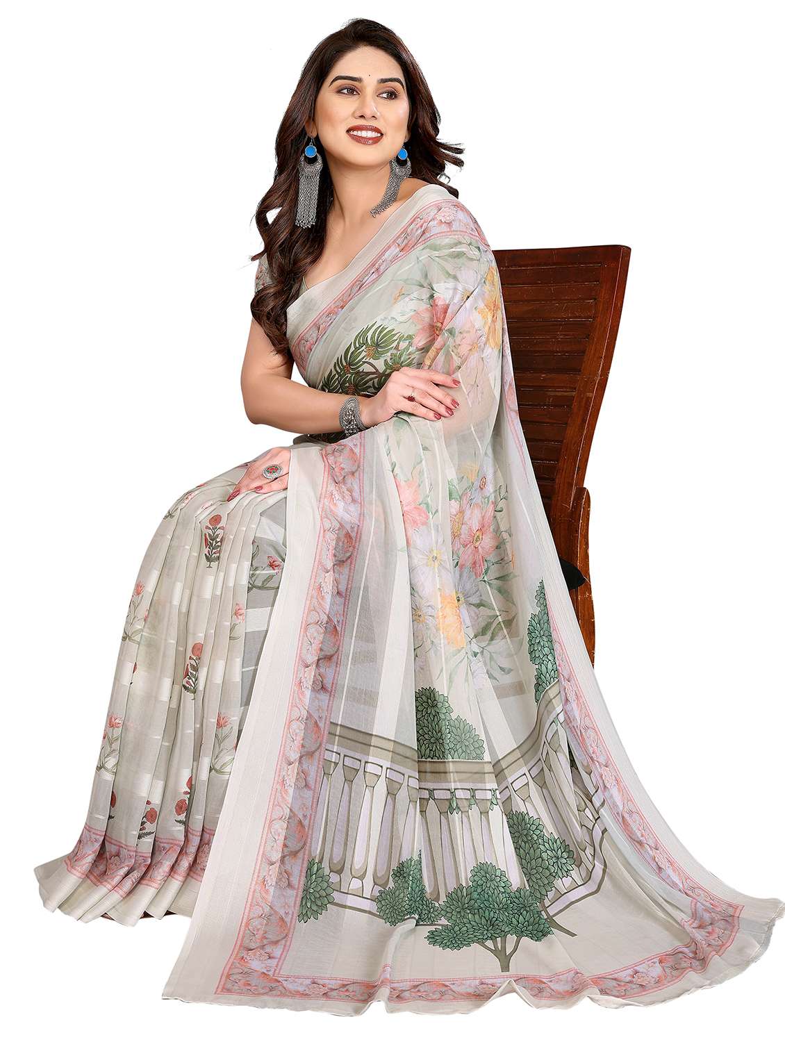 women printed casual wear saree with blouse - 22332471 -  Standard Image - 1
