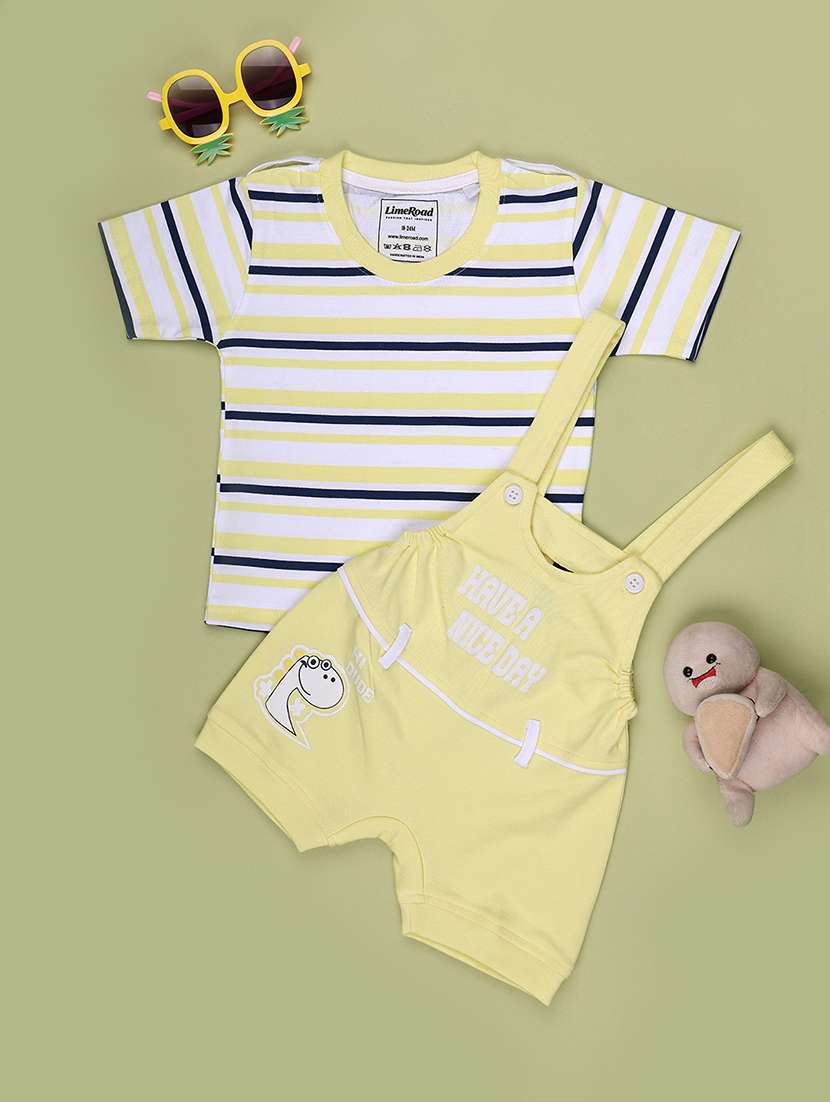 boys printed round neck t-shirt and dungaree set - 22334163 -  Standard Image - 1