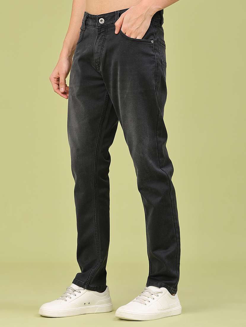 men washed mid rise full length jeans