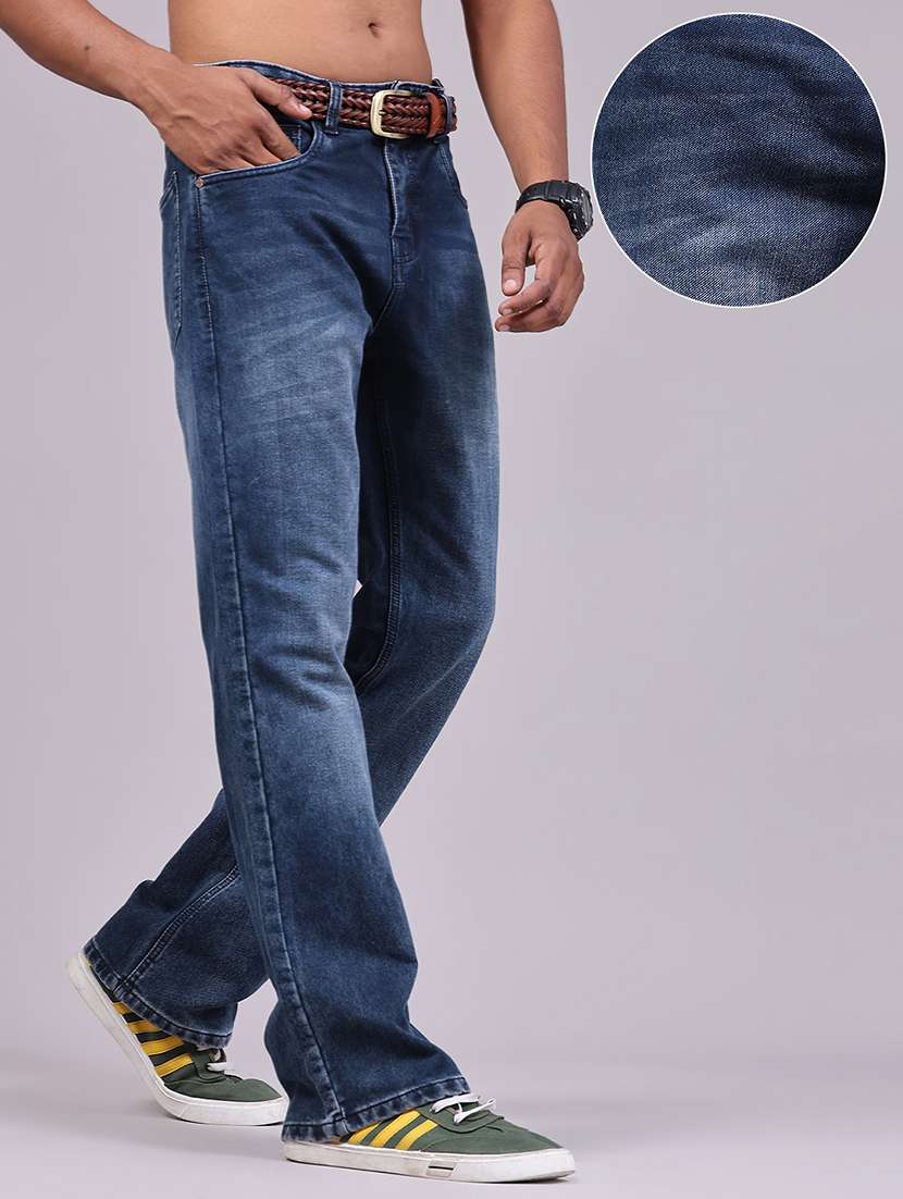 men washed mid rise full length straight jeans