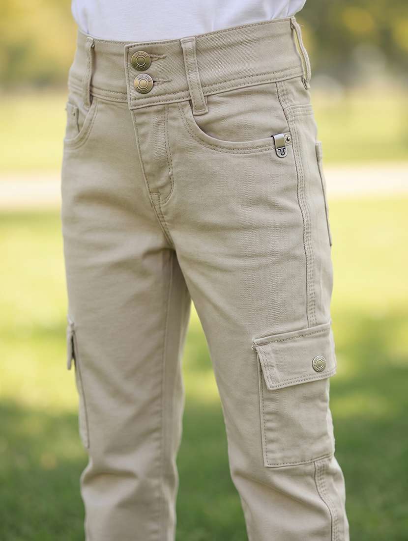 girls solid mid rise straight cargo pant - 22335207 -  Standard Image - 1