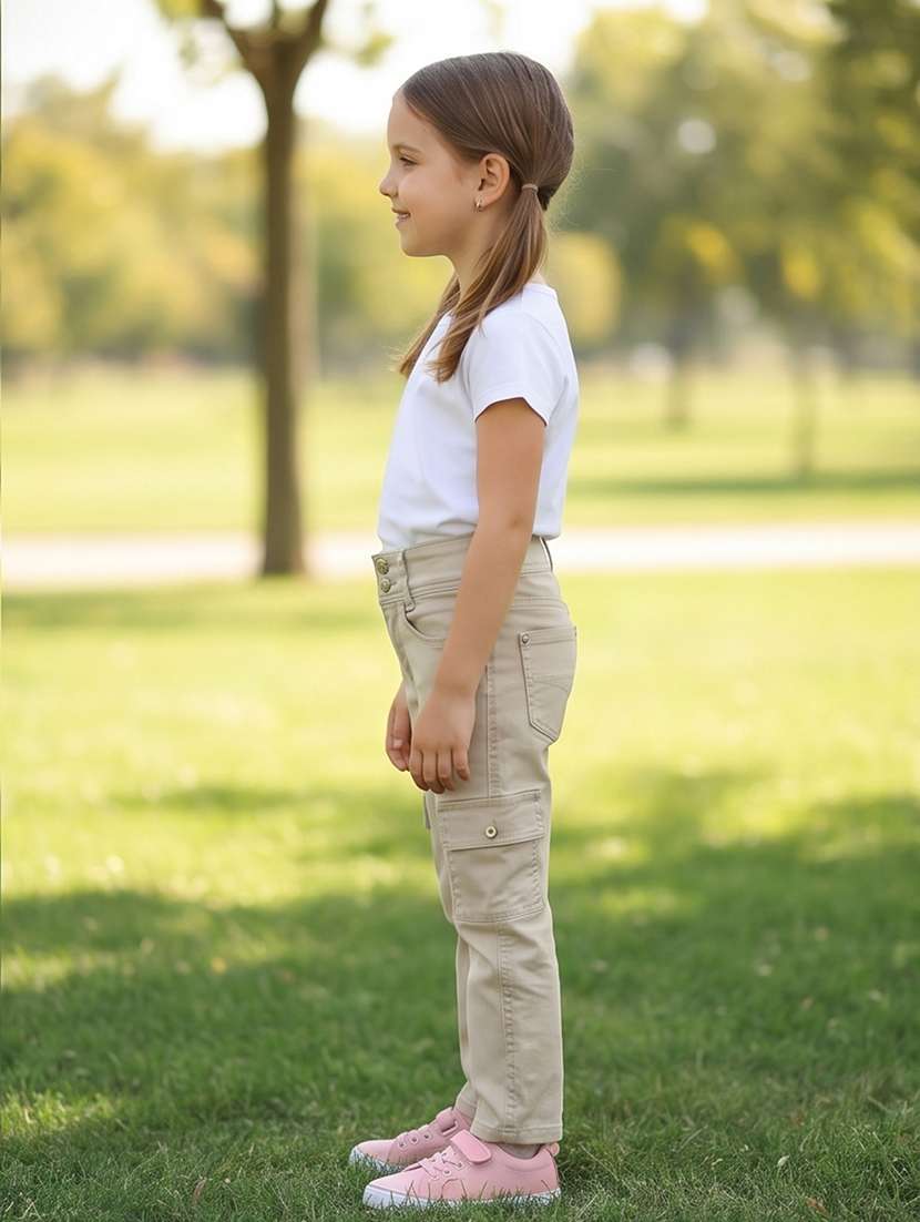 girls solid mid rise straight cargo pant - 22335207 -  Standard Image - 4