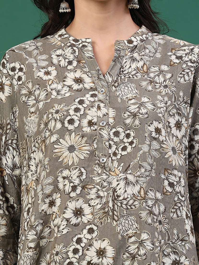 Grey Cotton Straight Kurti - 22335286 -  Standard Image - 1