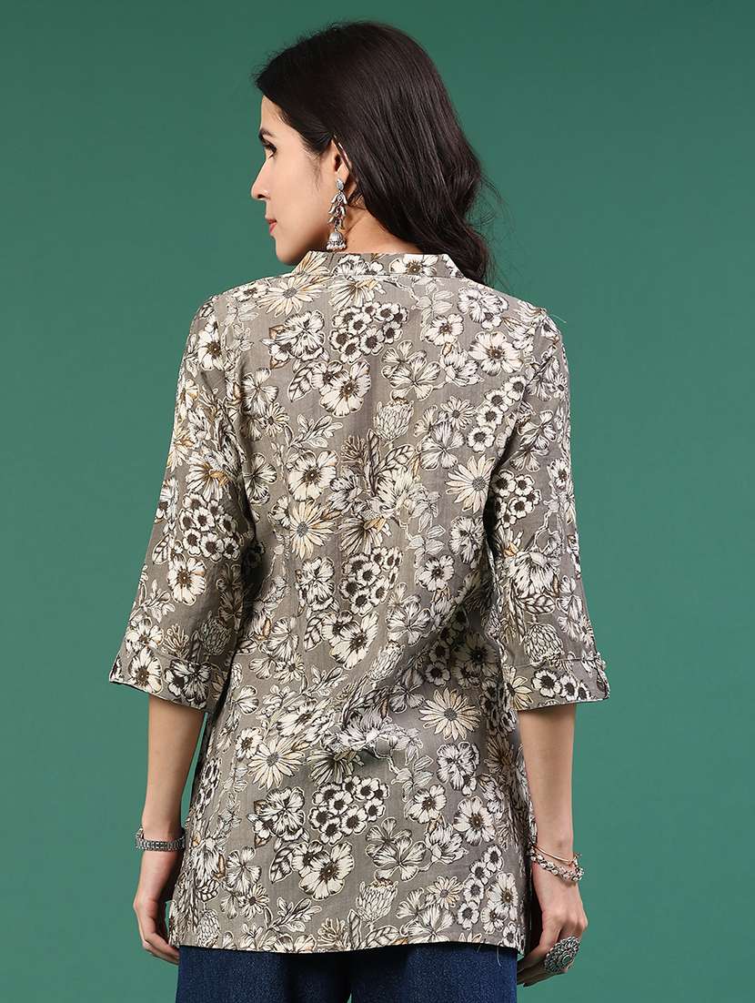 Grey Cotton Straight Kurti - 22335286 -  Standard Image - 4