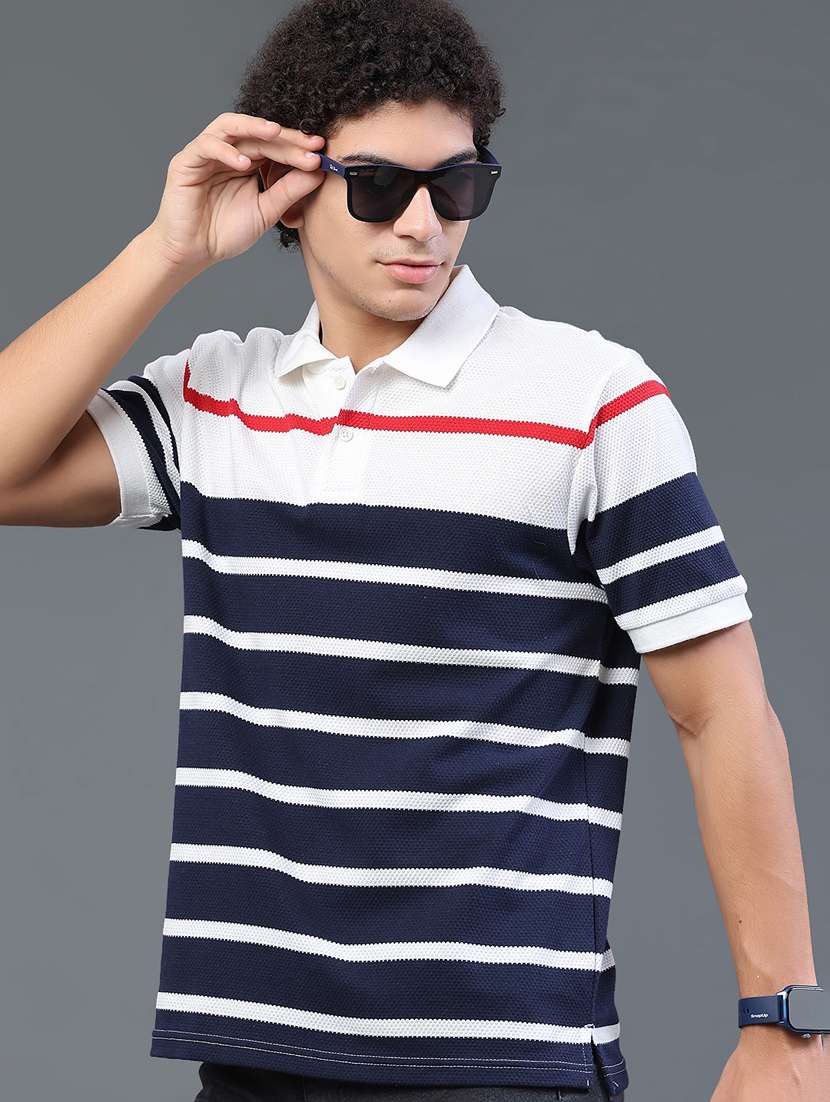 men striped short sleeve regular fit polo t-shirt