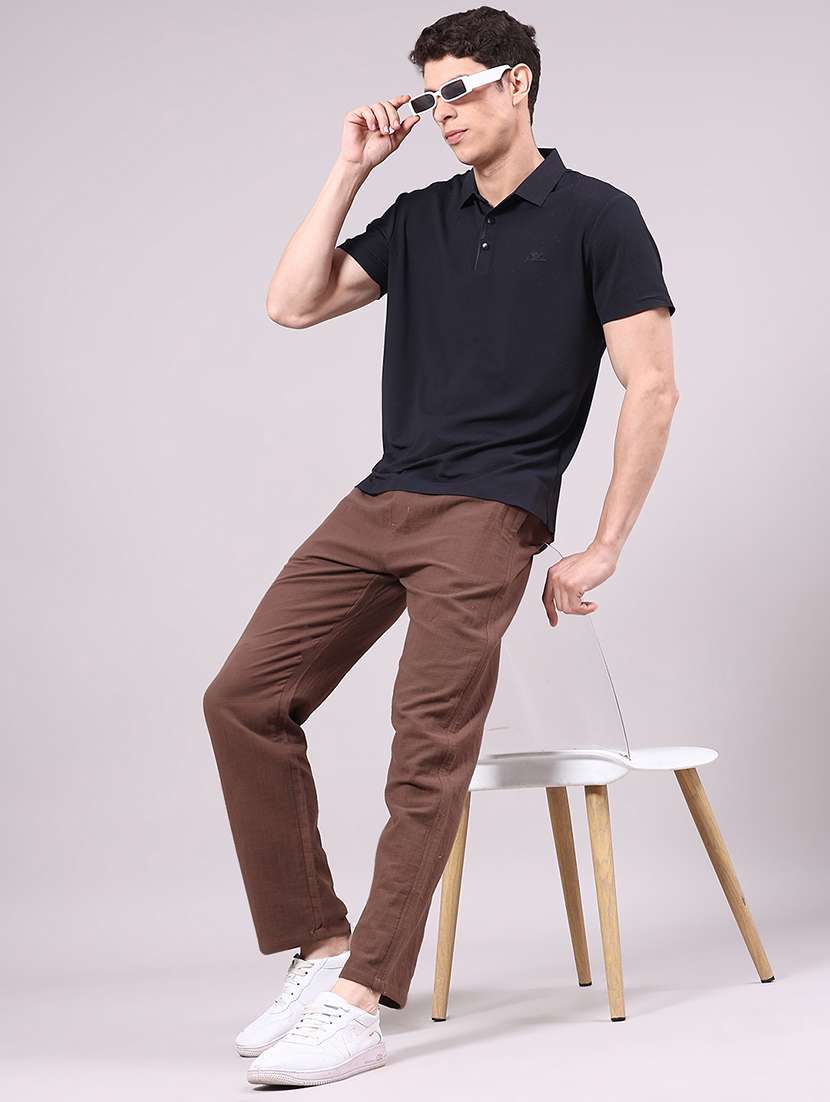 men solid mid rise regular fit casual trouser - 22335359 -  Standard Image - 4