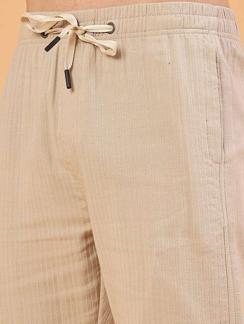 beige cotton flat front casual trousers - 22335360 -  Standard Image - 1