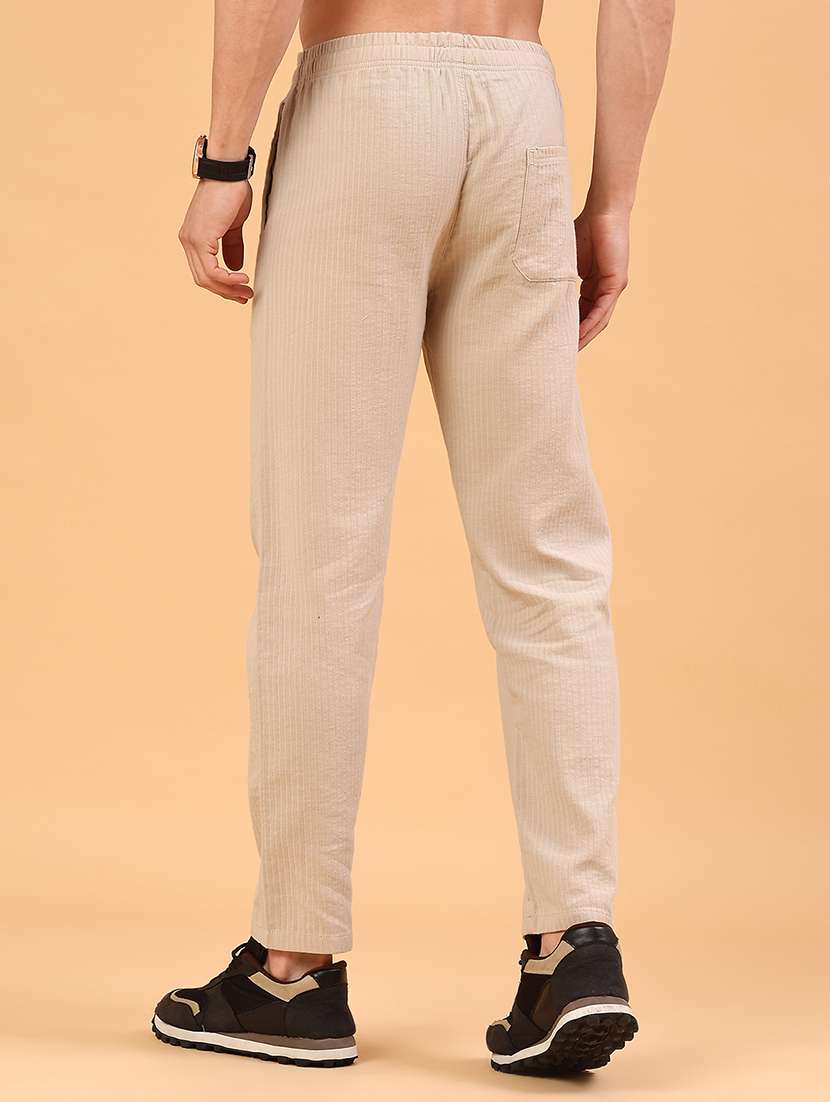 beige cotton flat front casual trousers - 22335360 -  Standard Image - 4