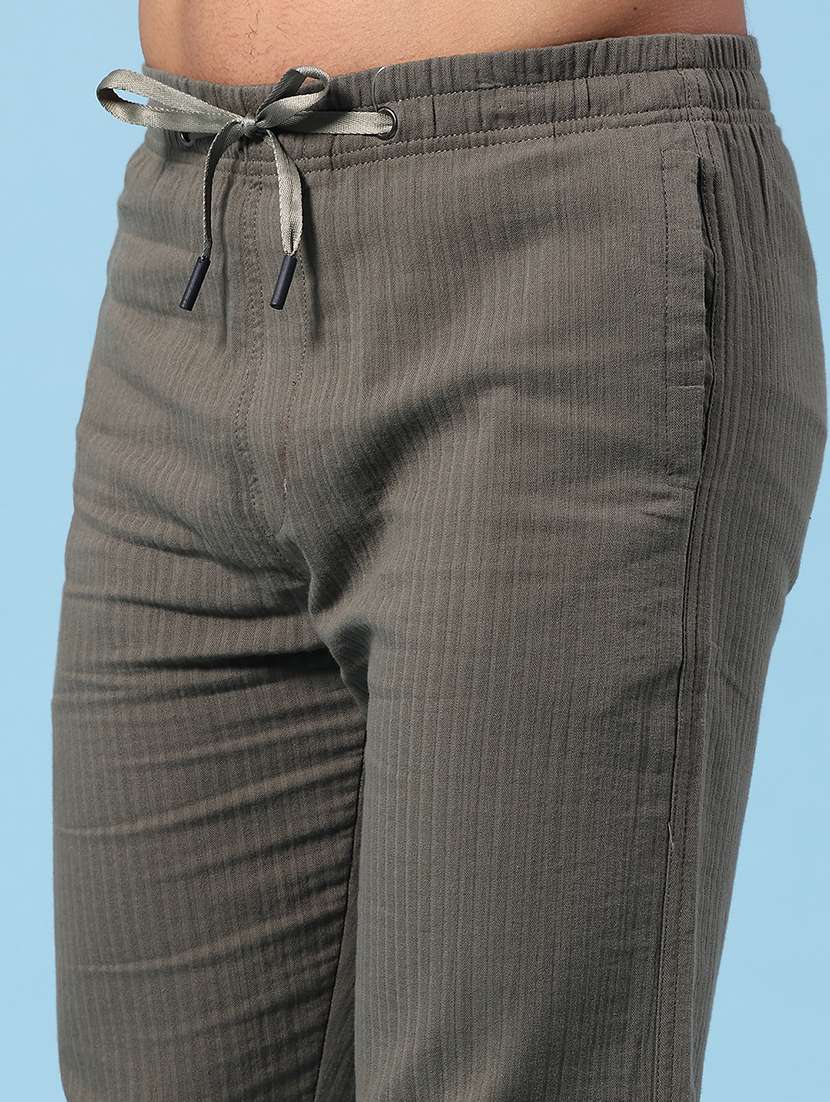 olive cotton flat front casual trousers - 22335361 -  Standard Image - 1