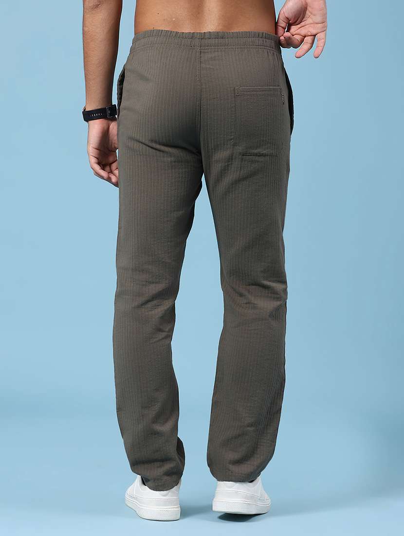 olive cotton flat front casual trousers - 22335361 -  Standard Image - 4