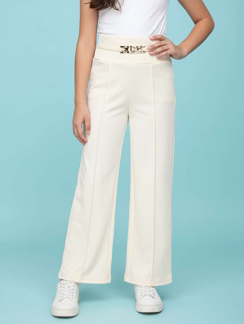 girls solid high rise pleated trouser - 22335507 -  Standard Image - 1