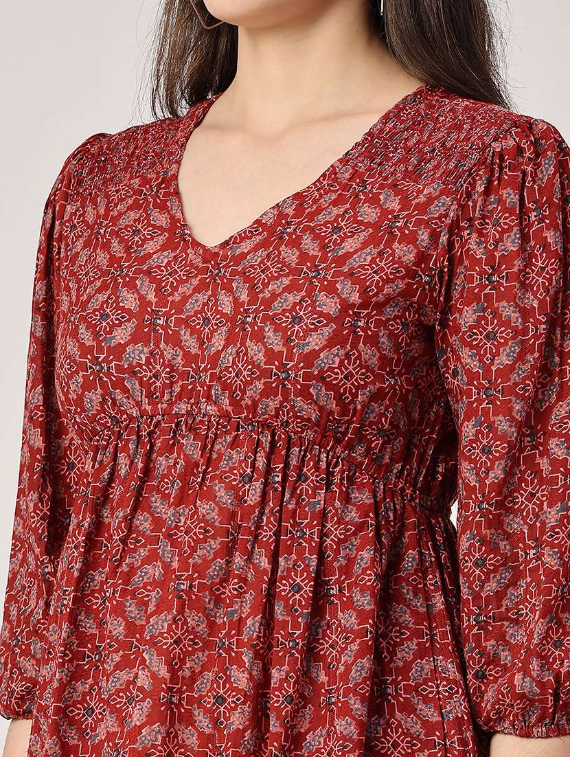 women printed puff sleeve tiered dress - 22335532 -  Standard Image - 1