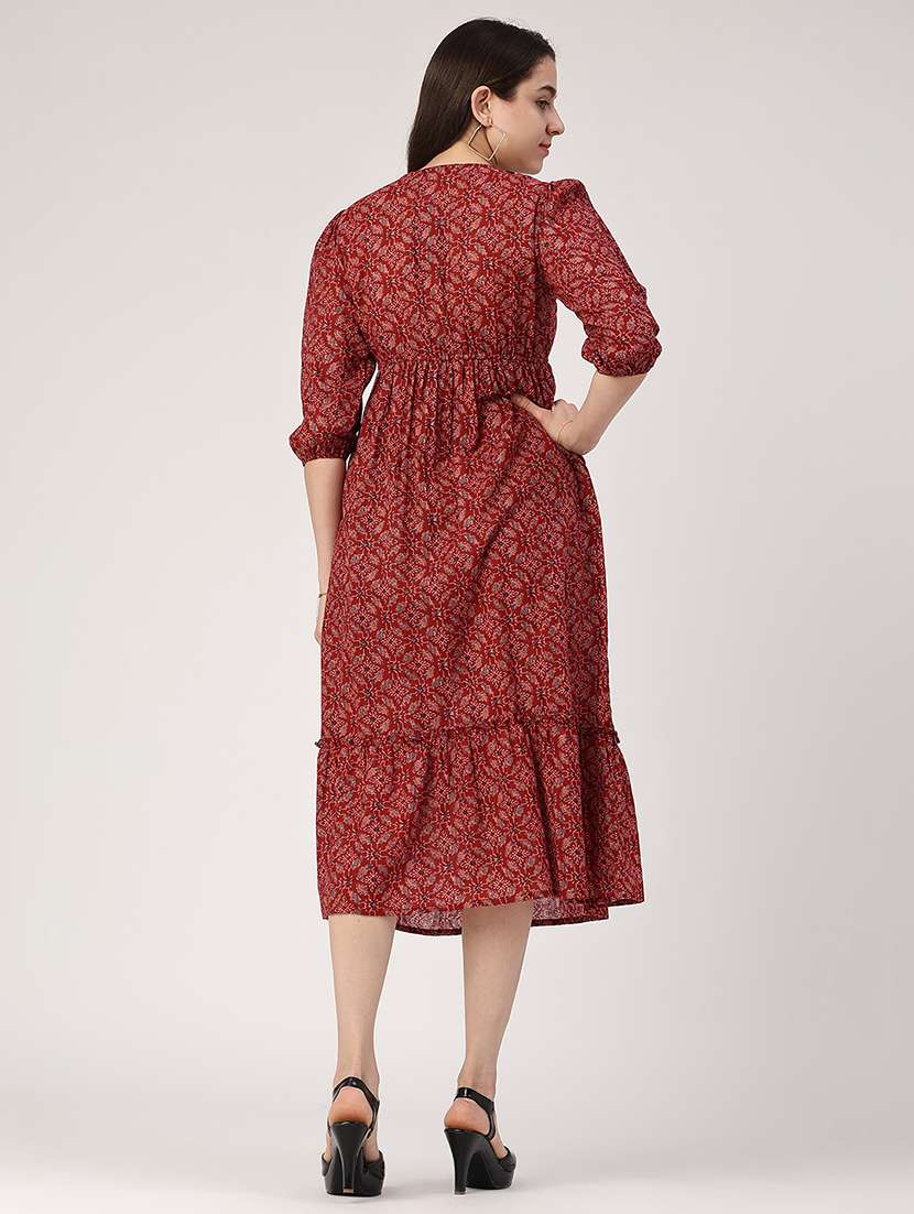 women printed puff sleeve tiered dress - 22335532 -  Standard Image - 4