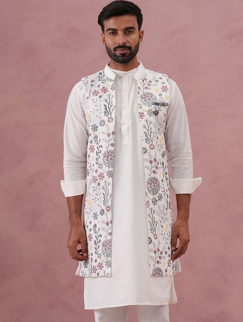men floral mandarin neck kurta pyjama with jacket ethnic wear set - 22335551 -  Standard Image - 1