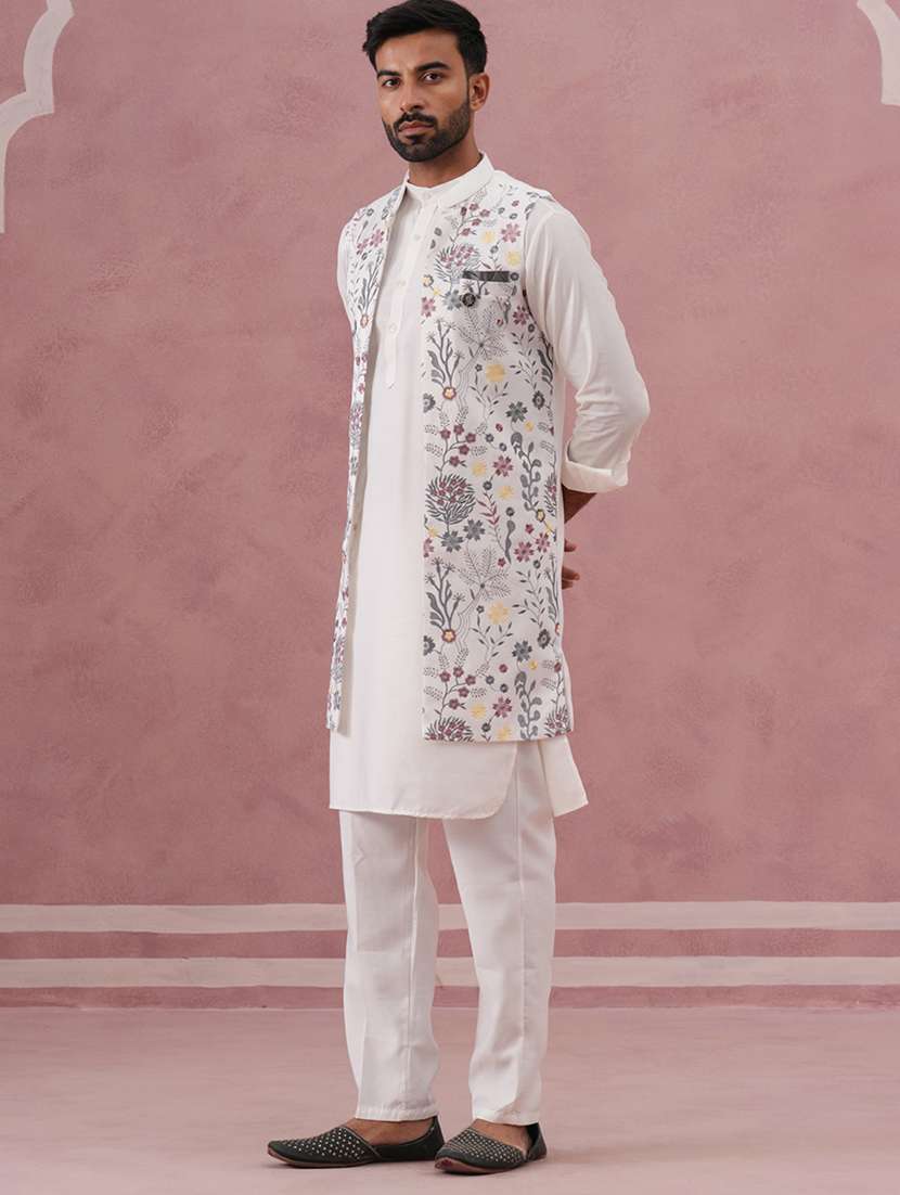 men floral mandarin neck kurta pyjama with jacket ethnic wear set - 22335551 -  Standard Image - 4