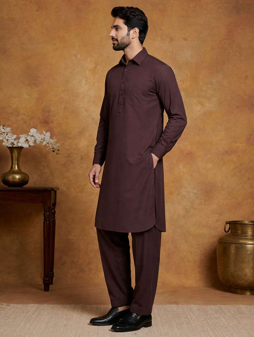 men solid long sleeve pathani ethnic wear set - 22335557 -  Standard Image - 1