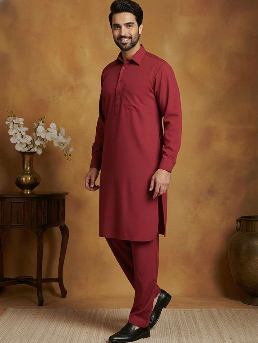 men solid long sleeve pathani ethnic wear set - 22335560 -  Standard Image - 1
