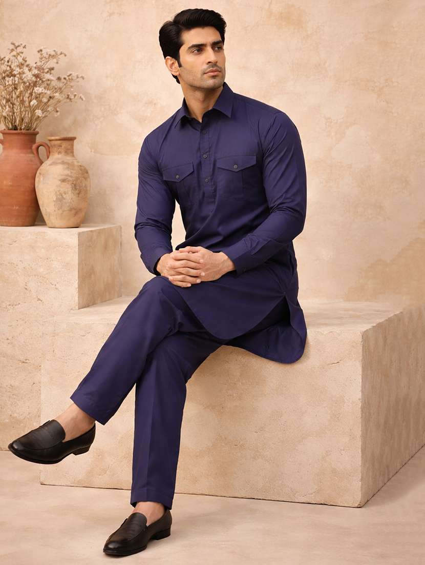 men solid long sleeve pathani ethnic wear set - 22335565 -  Standard Image - 1