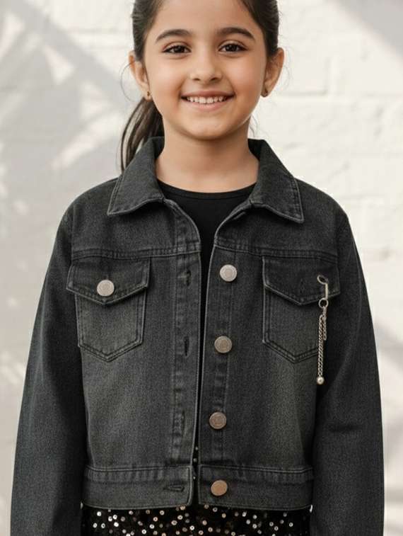 black denim regular jackets & coat - 22335598 -  Standard Image - 1