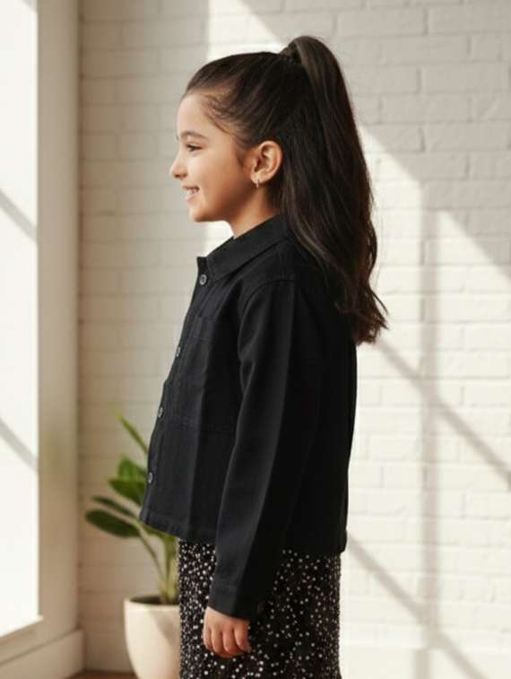 black denim regular jackets & coat - 22335604 -  Standard Image - 1