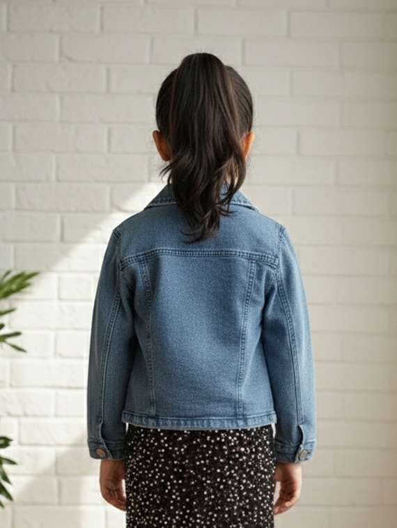 girls solid long sleeve denim regular jacket - 22335607 -  Standard Image - 4