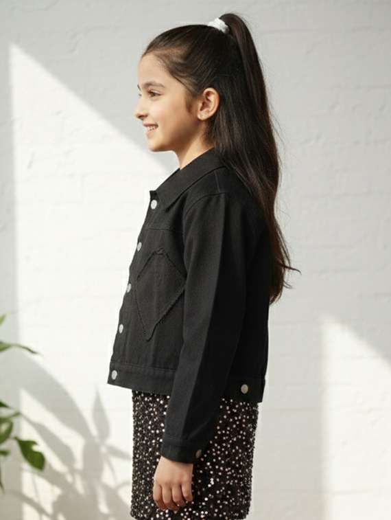 black denim regular jackets & coat - 22335610 -  Standard Image - 1