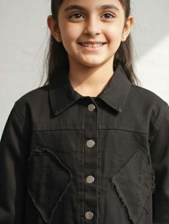 black denim regular jackets & coat - 22335610 -  Standard Image - 4