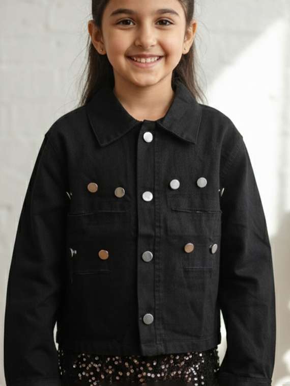 black denim regular jackets & coat - 22335611 -  Standard Image - 1