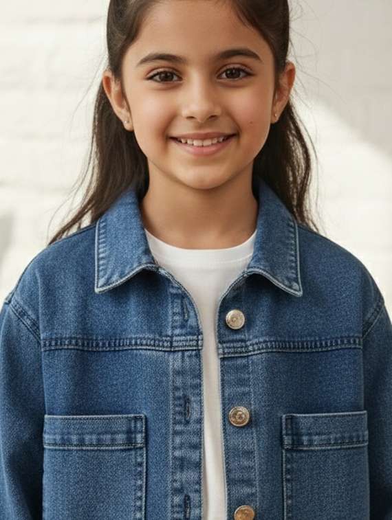 girls collared long sleeve denim jacket - 22335612 -  Standard Image - 1