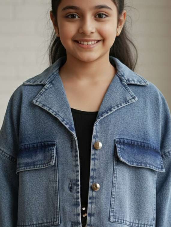 girls collared long sleeve denim jacket - 22335613 -  Standard Image - 1