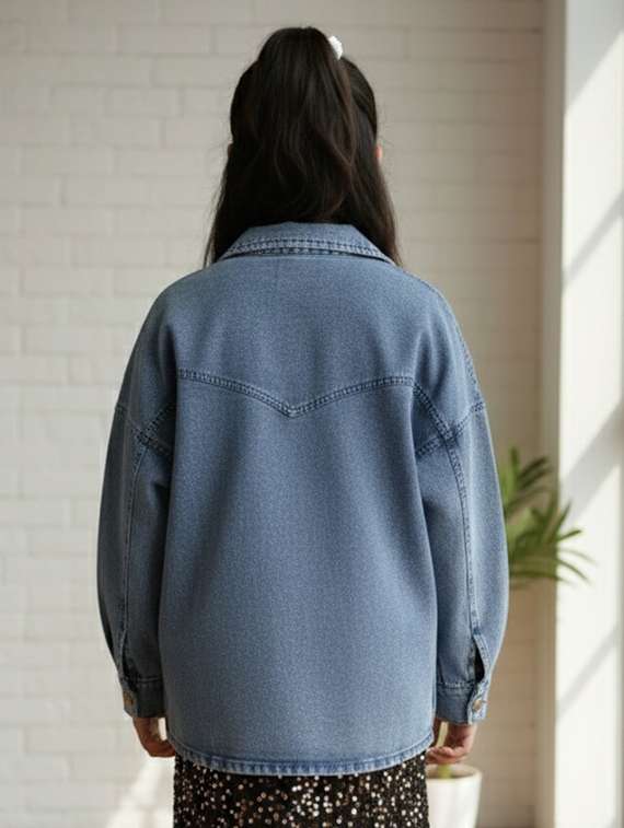 girls collared long sleeve denim jacket - 22335613 -  Standard Image - 4