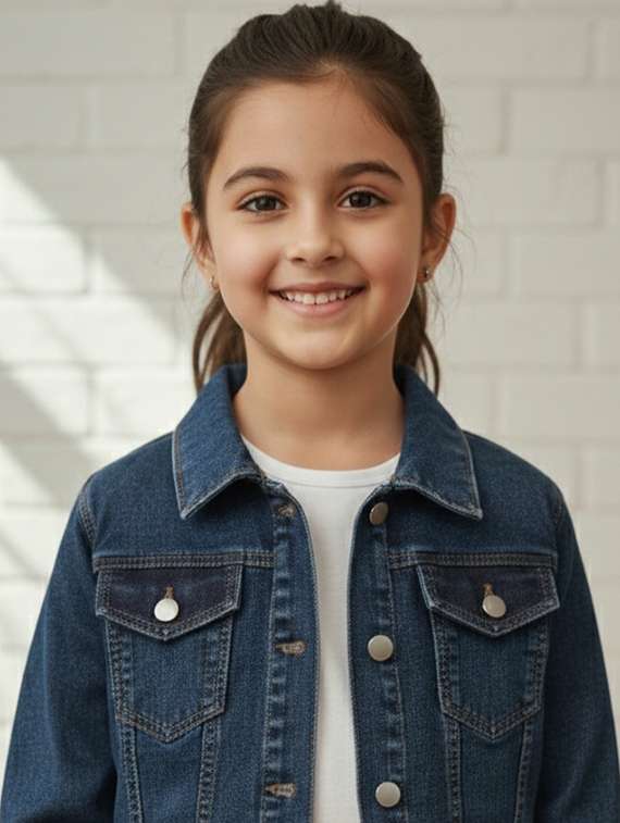 girls collared long sleeve denim jacket - 22335614 -  Standard Image - 1