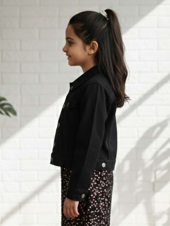 girls collared long sleeve denim jacket - 22335615 -  Standard Image - 1