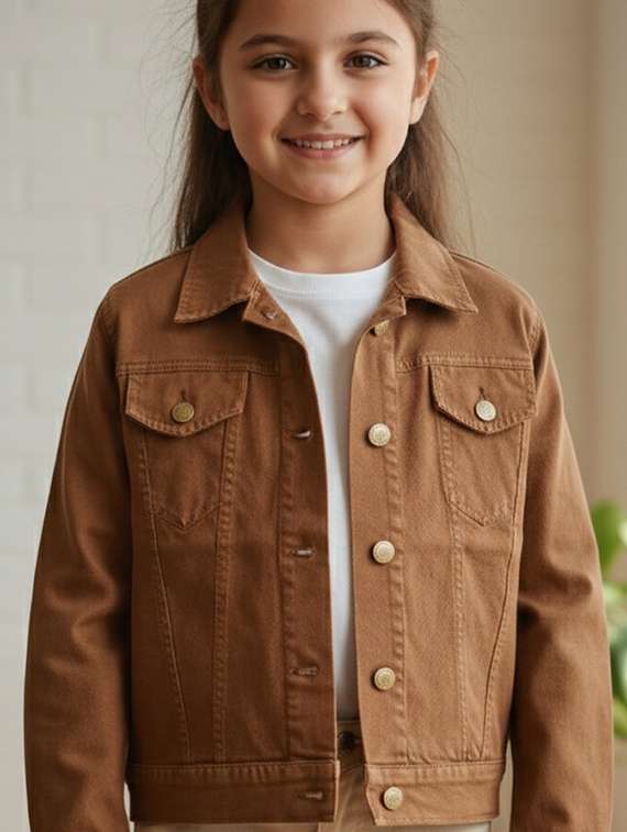 girls collared long sleeve denim jacket - 22335616 -  Standard Image - 1