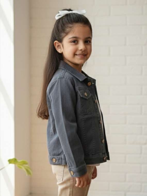 girls collared long sleeve denim jacket - 22335618 -  Standard Image - 1