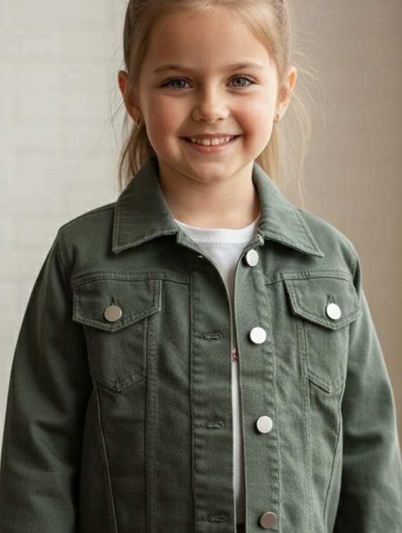 girls collared long sleeve denim jacket - 22335621 -  Standard Image - 1