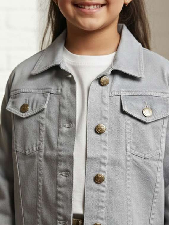 girls collared long sleeve denim jacket - 22335622 -  Standard Image - 1