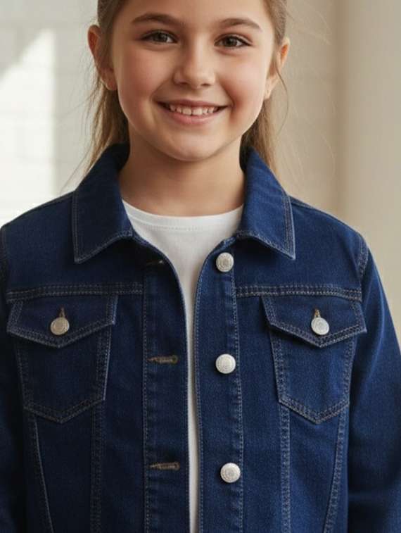 girls collared long sleeve denim jacket - 22335624 -  Standard Image - 1
