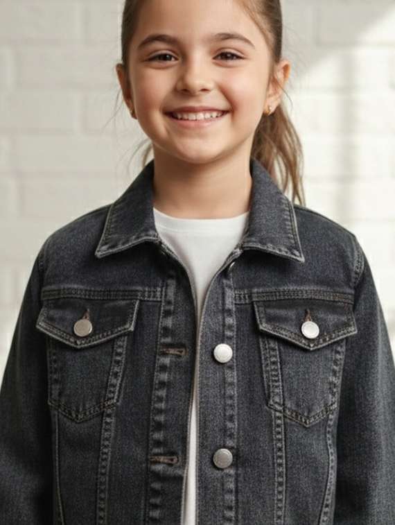 girls collared long sleeve denim jacket - 22335625 -  Standard Image - 1