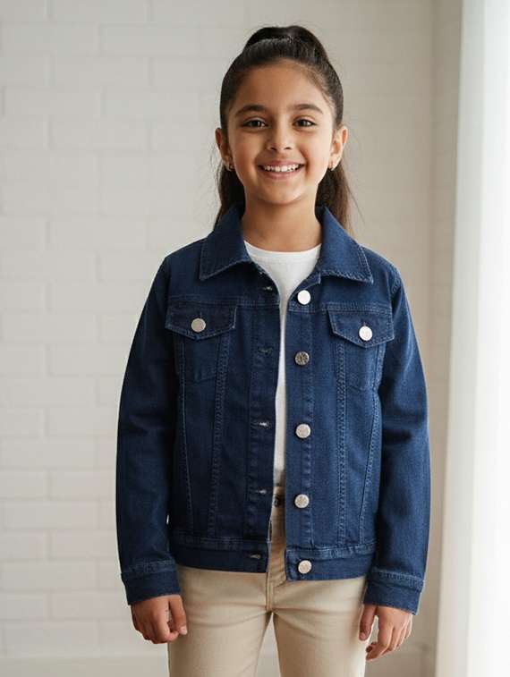 girls collared long sleeve denim jacket - 22335627 -  Standard Image - 1