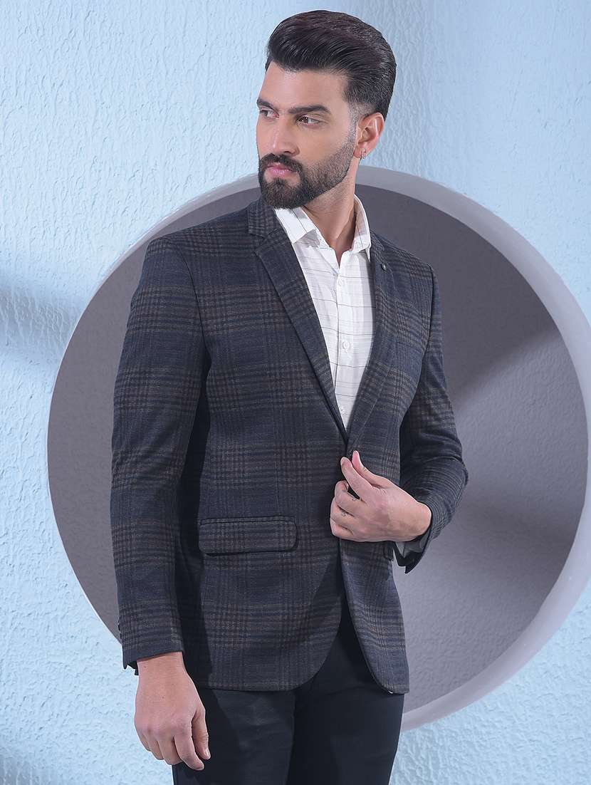 men checkered lapel collar single breasted casual blazer - 22335628 -  Standard Image - 1