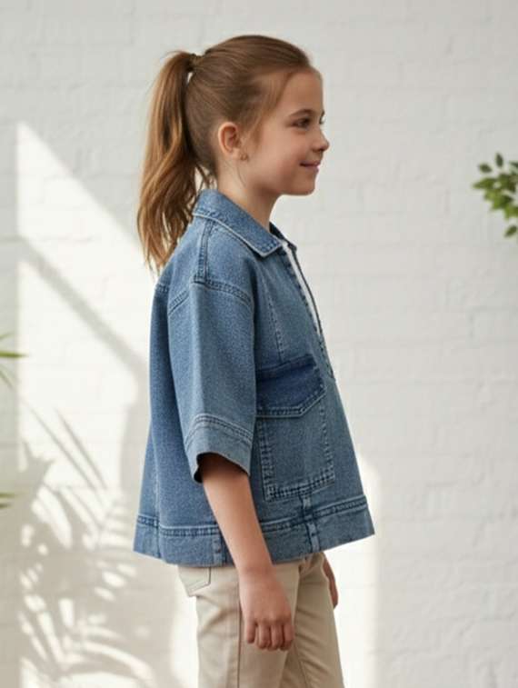 girls collared long sleeve denim jacket - 22335642 -  Standard Image - 1