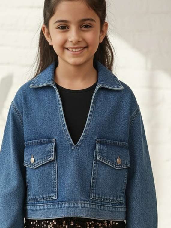 girls collared long sleeve denim jacket - 22335643 -  Standard Image - 1