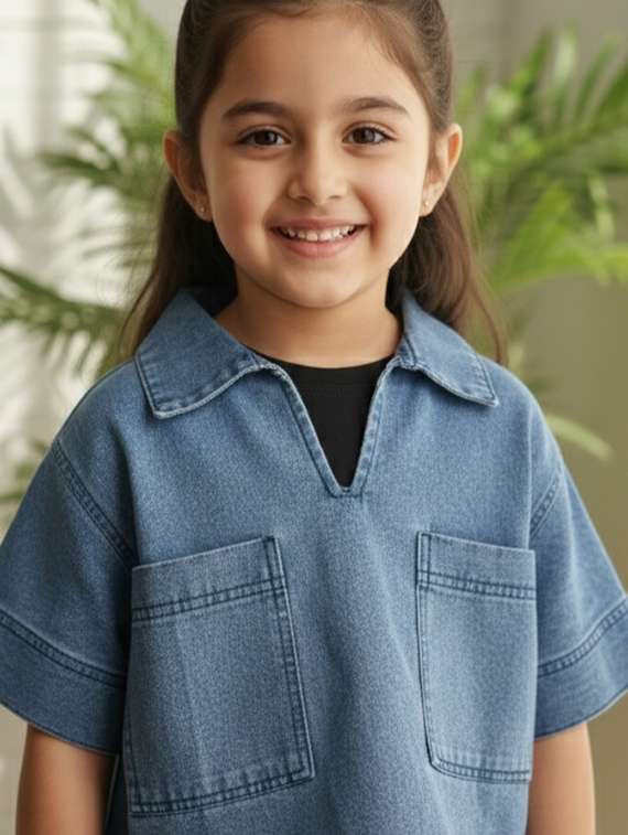 girls collared long sleeve denim jacket - 22335644 -  Standard Image - 1