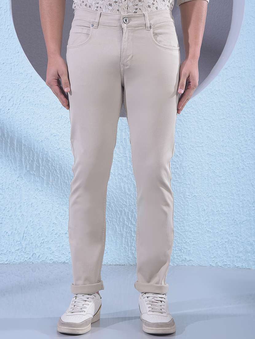 men plain mid rise full length slim fit jeans