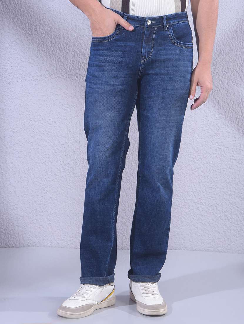 men washed mid rise full length straight fit jeans