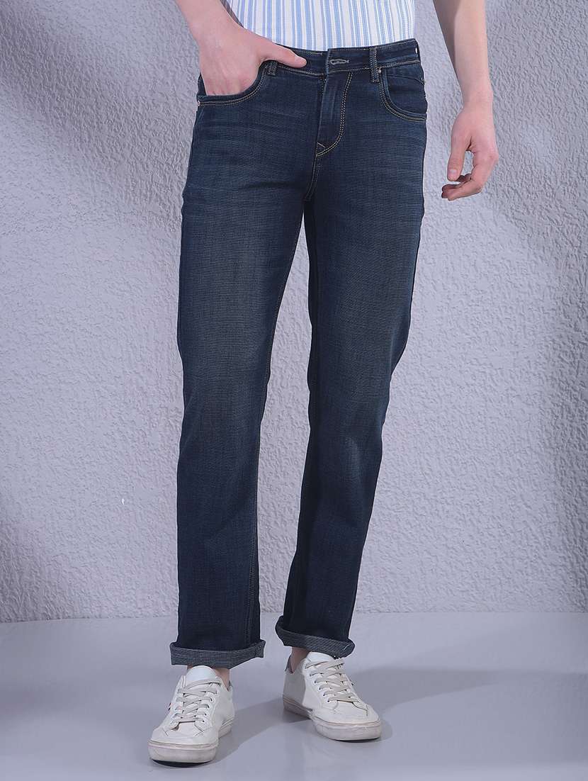 men washed mid rise full length straight fit jeans