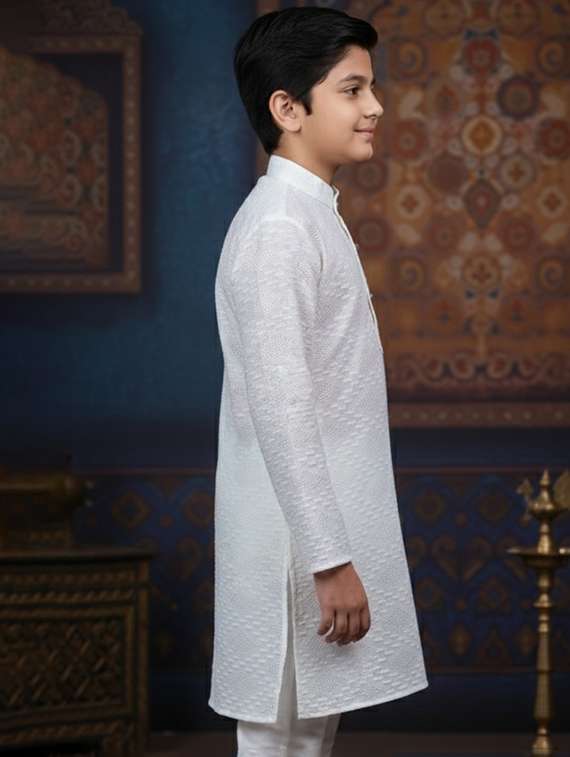 boys embroidered long sleeve kurta set - 22335668 -  Standard Image - 1