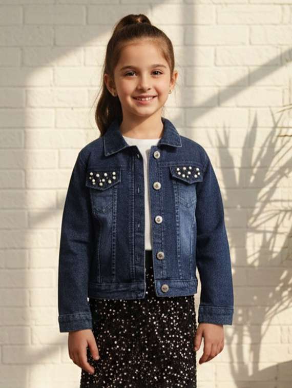 girls collared long sleeve denim jacket
